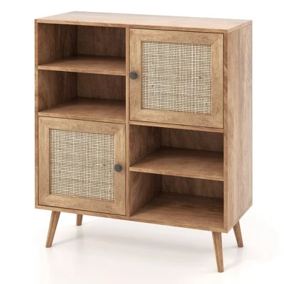 Costway Rattan Buffet Sideboard Accent Storage Cabinet Coffee Bar Cabinet Doors Cubbies - Image 9