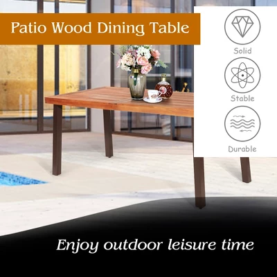 Costway Rectangular Acacia Wood Dining Table Rustic Furniture Indoor &Outdoor - Image 6