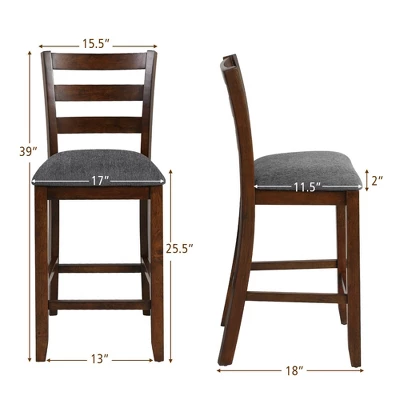 Costway Set Of 2 Barstools Counter Height Chairs W/Fabric Seat & Rubber Wood Legs - Image 3