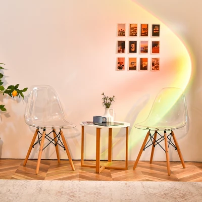 Set Of 4 Dining Chairs Modern Plastic Shell Side Chair W/ Clear Seat & Wood Legs - Image 9