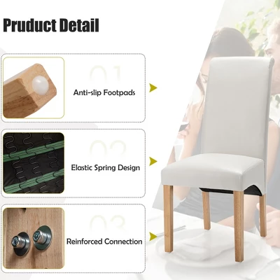 Set Of 4 Dining Chairs Upholstered Padded Side Chairs W/ Rubber Wood Legs BlackBeige - Image 7