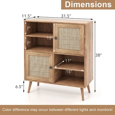 Costway Rattan Buffet Sideboard Accent Storage Cabinet Coffee Bar Cabinet Doors Cubbies - Image 2