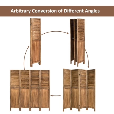 Costway 4 Panel Folding Privacy Room Divider Screen Home Furniture 5.6 Ft Tall Brown - Image 7