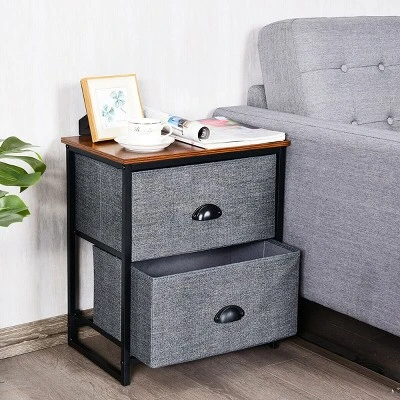 Costway 2 Drawers Nightstand Side Table Storage Unit Display Metal Frame Dorm Room - Image 3
