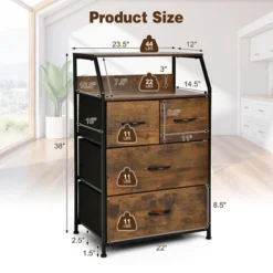 Costway 4 Drawer Dresser Tall Wide Storage Organizer Unit W/ Wooden Top Fabric Bins