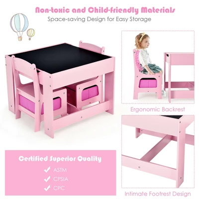 Costway 3 In 1 Wood Activity Table Chair Set W/Storage Box Pink - Image 7