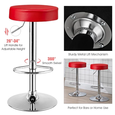 Costway Set Of 2 Round Bar Stool Adjustable Swivel Pub Chair W/ Footrest WhiteRedBlack - Image 6