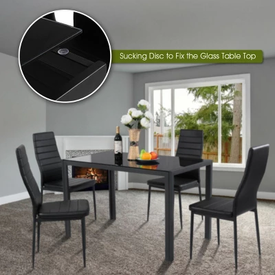 Costway 7 PCS Kitchen Dining Table Set Breakfast Furniture W/ Glass Top Padded Chair - Image 5