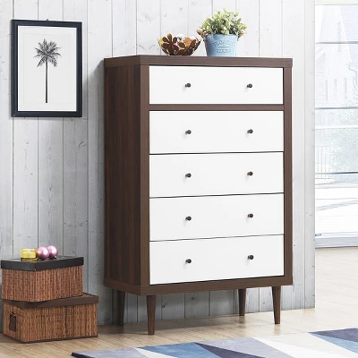 Costway 5 Drawer Dresser Wood Chest Of Drawers Storage Freestanding Cabinet Organizer - Image 2