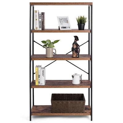 Costway 5-Tier Bookshelf, Industrial Etagere Bookcase, Rustic Display Shelf Organizer - Image 5