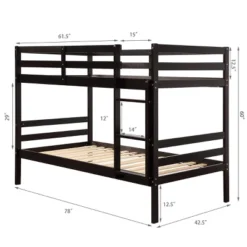 Costway Twin Over Twin Wood Bunk Beds Ladder Safety Rail EspressoWhite