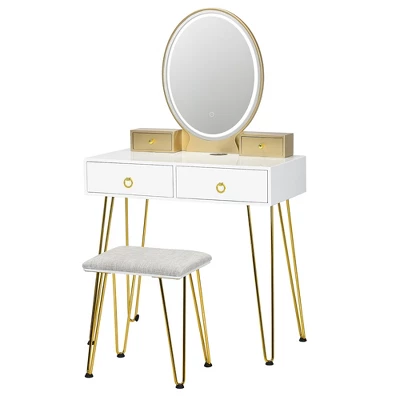 Costway Industrial Vanity Makeup Dressing Table Padded Stool Set 3-Color Lighted Mirror - Image 11