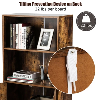 Costway 2-Tier Retro Bookcase Bookshelf W/3 Compartment&2 Doors Industrial Cabinet - Image 7