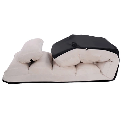 Costway Folding Lazy Sofa Chair Stylish Sofa Couch Beds Lounge Chair W/Pillow Beige New - Image 5