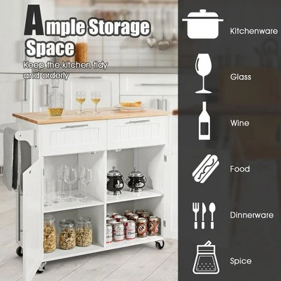 Costway Rolling Kitchen Cart Island Heavy Duty Storage Trolley Cabinet Utility White - Image 3
