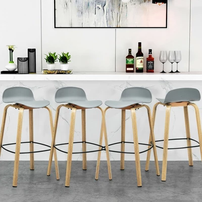 Costway Modern Set Of 4 Barstools 30inch Pub Chairs W/Low Back & Metal Legs Grey