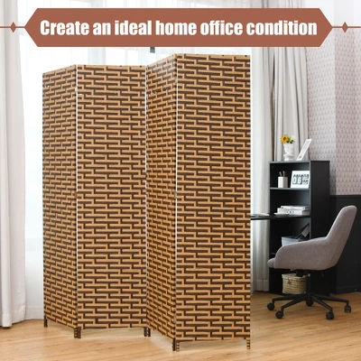 Costway 4 Panel Fiber Privacy Partition Screen Folding Room Divider Weave 6FT Tall - Image 4