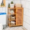 Costway Bathroom Cabinet Bamboo Storage Floor Cabinet W/ Single Door & 3 Open Shelves