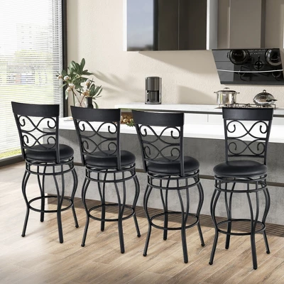 Costway Set Of 2/4 Vintage Swivel Bar Stools 30'' Bistro Upholstered Dining Chairs Black - Image 9