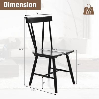 Costway Dining Chairs Set Of 2 Windsor Chairs Wood Armless Chairs With Solid Rubber Wood Black/White - Image 2