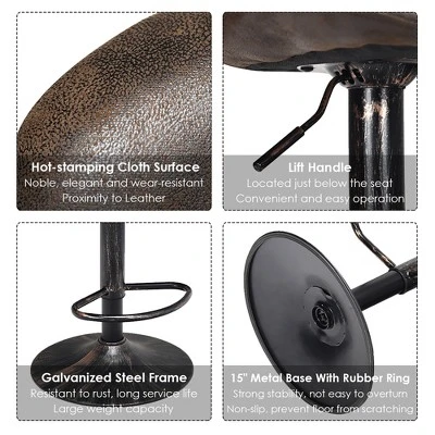 Costway Set Of 4 Adjustable Retro Swivel Bar Stools W/ Backrest & Footrest Brown - Image 6