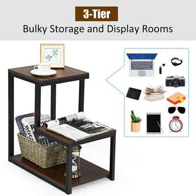 Costway 3-Tier End Table Side Table Night Stand W/ Storage Shelf For Living Room - Image 4