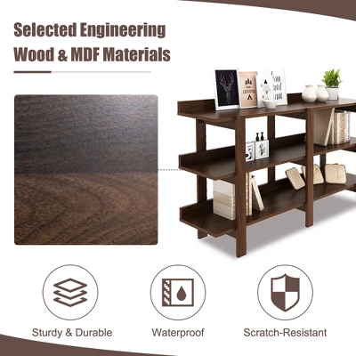 Costway 59'' 3 Tier Console Table With Storage Wooden Sofa Entryway Table Brown Walnut - Image 4
