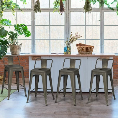 Costway Set Of 4 Low Back Metal Counter Stool 24'' Seat Height Industrial Bar Stools GunBlack - Image 2