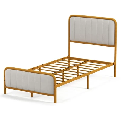 Costway Full Gold Metal Bed Frame Upholstered Platform Bed With Velvet Headboard - Image 13