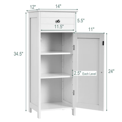 Costway Bathroom Floor Cabinet Wooden Storage Organizer Free-Standing W/ Drawer & Shelf - Image 3