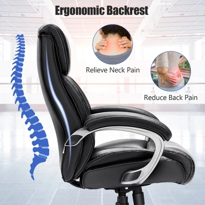 Costway 400LBS Big & Tall High Back Adjustable Swivel Leather Office Chair - Image 3