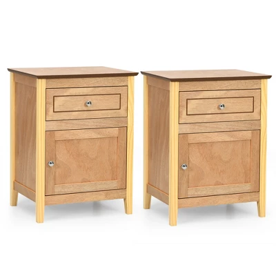 Costway 2PCS Nightstand With Drawer Accent Side End Table Storage Cabinet WhiteNatural - Image 10