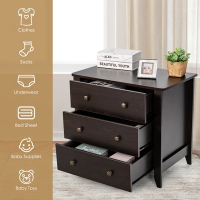 Costway 3 Drawer Dresser Chest Of Drawers Bedside Table For Living Room Bedroom - Image 5