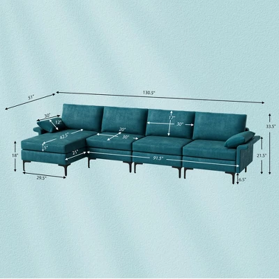 Costway Modern Modular L-shaped Sectional Sofa W/ Reversible Chaise & 4 USB Ports - Image 3
