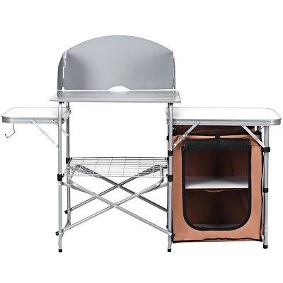 Costway Foldable Camping Table Outdoor BBQ Portable Grilling Stand W/Windscreen Bag - Image 8