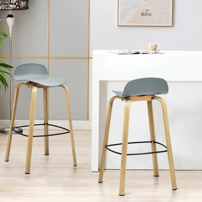 Costway Modern Set Of 4 Barstools 30inch Pub Chairs W/Low Back & Metal Legs Grey - Image 2