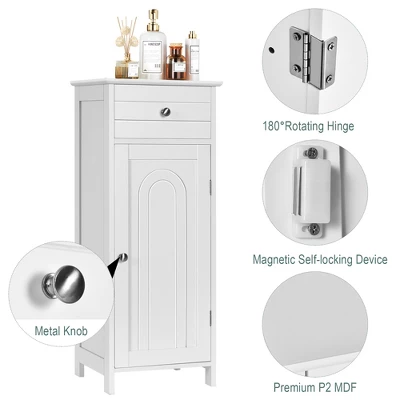 Costway Bathroom Floor Cabinet Wooden Storage Organizer Free-Standing W/ Drawer & Shelf - Image 7
