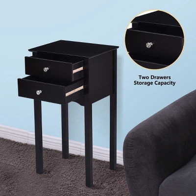 Costway Side Table End Accent Table Night Stand W/ 2 Drawers Furniture Black - Image 5