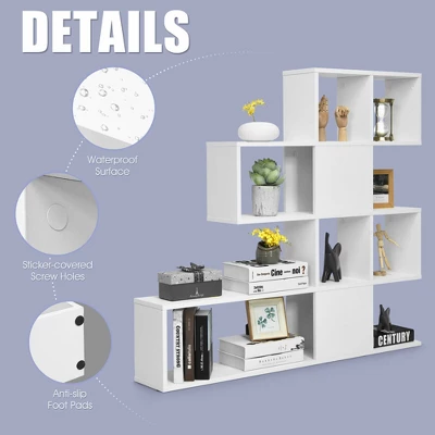 Costway 5-Tier Bookshelf Corner Ladder Bookcase Display Storage Rack White - Image 9