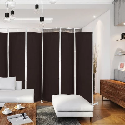Costway 6-Panel Room Divider Folding Privacy Screen W/Steel Frame Decoration BrownBlack - Image 7