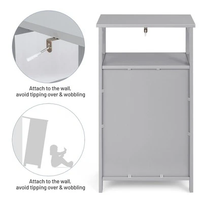 Bathroom Wooden Floor Cabinet Multifunction Storage Rack Organizer Stand Grey/White - Image 6