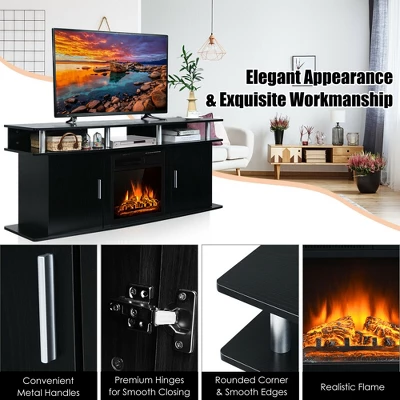 Costway 63'' Fireplace TV Stand W/18'' 1500W Electric Fireplace Up To 70'' Black - Image 9