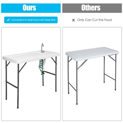 Costway Folding Fish Table Hunting Clean Cutting Camping Sink Faucet W Sprayer - Image 5