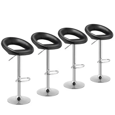 Costway Set Of 4 Adjustable Bar Stools Swivel Pub Chairs Barstools PU Leather White/Black - Image 9
