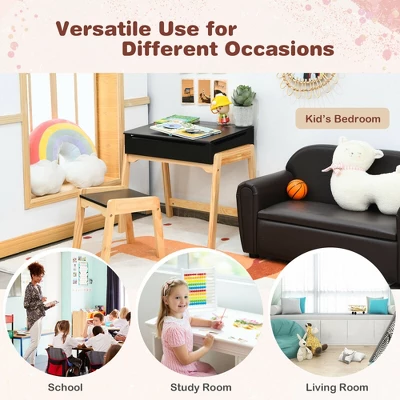 Costway Kids Table & Chair Set Wooden Activity Art Study Desk W/Storage Space - Image 8