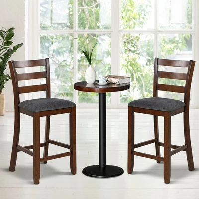 Costway Set Of 2 Barstools Counter Height Chairs W/Fabric Seat & Rubber Wood Legs - Image 2