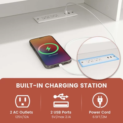 Costway Computer Desk 48" Writing Table W/ Power Outlets 5-Cubby Hutch 2 Storage Drawers - Image 6