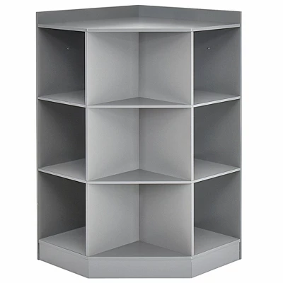 Costway 3-Tier Kid Storage Shelf Cubes W/3 Baskets Corner Cabinet Organizer Gray - Image 4