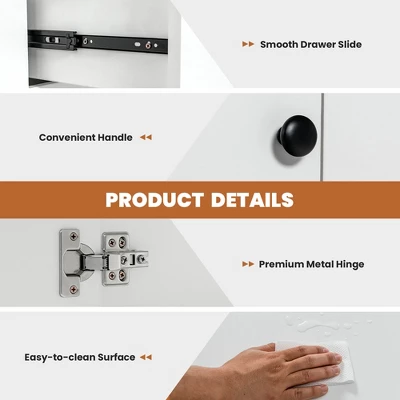 Costway Kitchen Storage Cabinet 2 Drawer Sideboard Floor Cupboard With Adjustable Shelves - Image 8