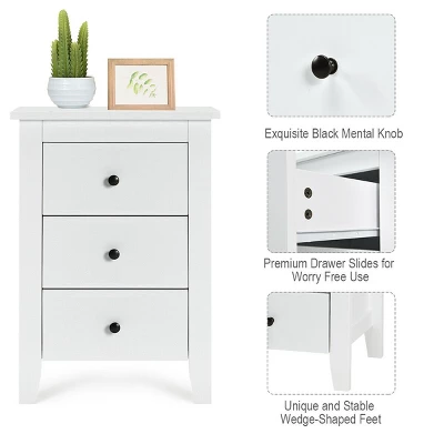 Nightstand End Beside Table Drawers Modern Storage Bedroom Furniture White - Image 6